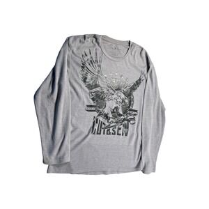 Marc Ecko Cut & Sew Thermal Shirt Men's 2XL Gray Eagle Graphic Waffle Knit